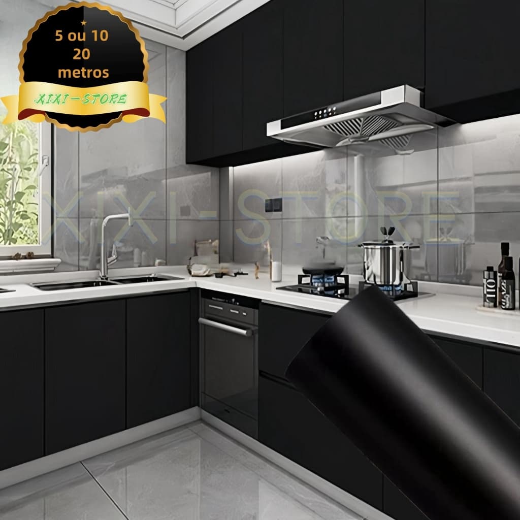 Papel Adesivo Preto 5 / 10 ou 20 METROS X 45CM Adesivo Para Parede Moveis Geladeiras Eletrodoméstico