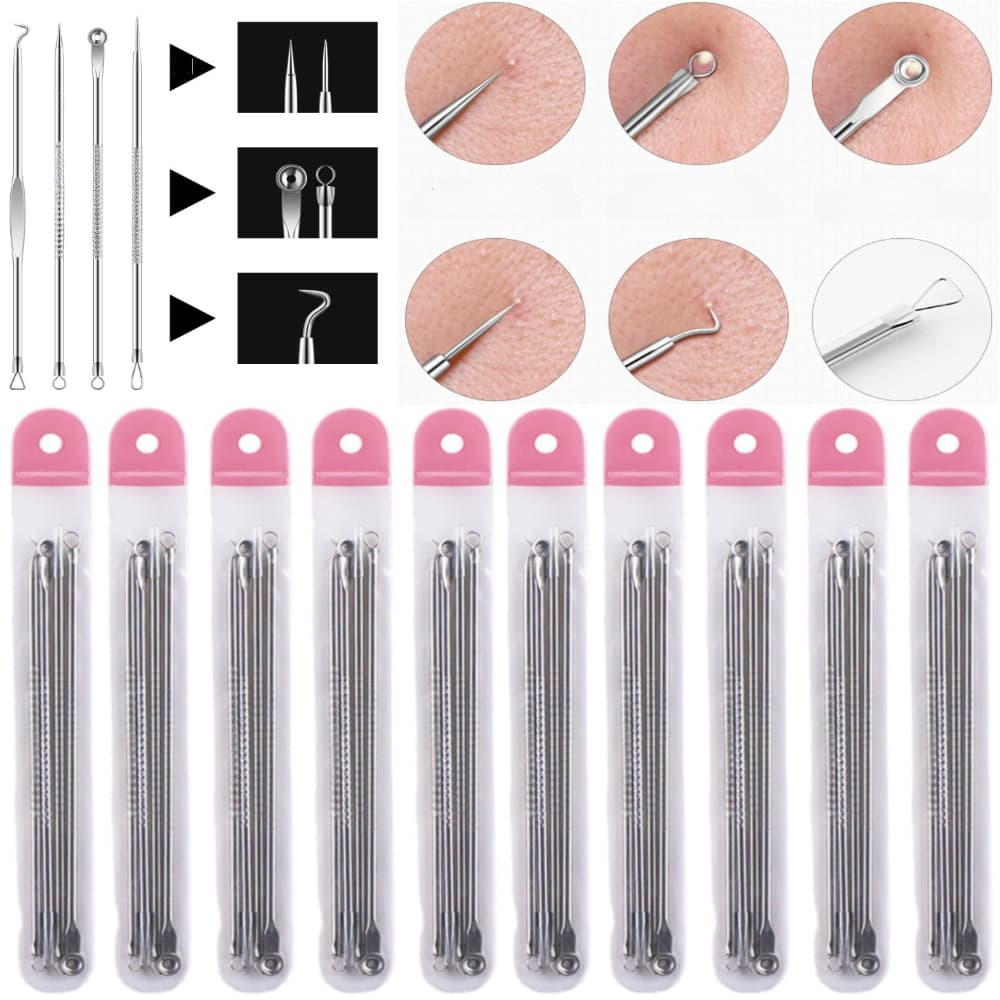 1/10 Pacotes/Kit estojo com 4 extratores para remoção de Cravos e Espinhas Material 100% aço