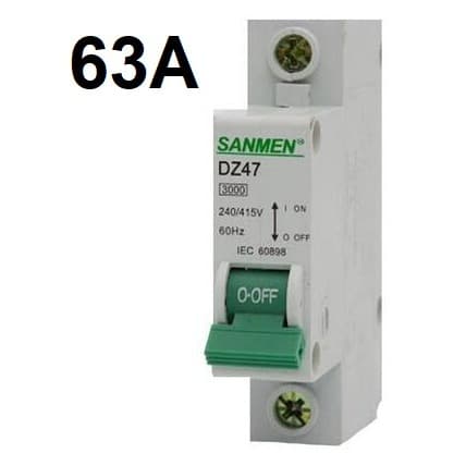 Disjuntor Din Monopolar 10A, 16A, 20A, 25A, 32A, 40A, 50A, 63A, 70A, 80A, 100A Curva C Sanmen Dijuntor Ar Condicionado