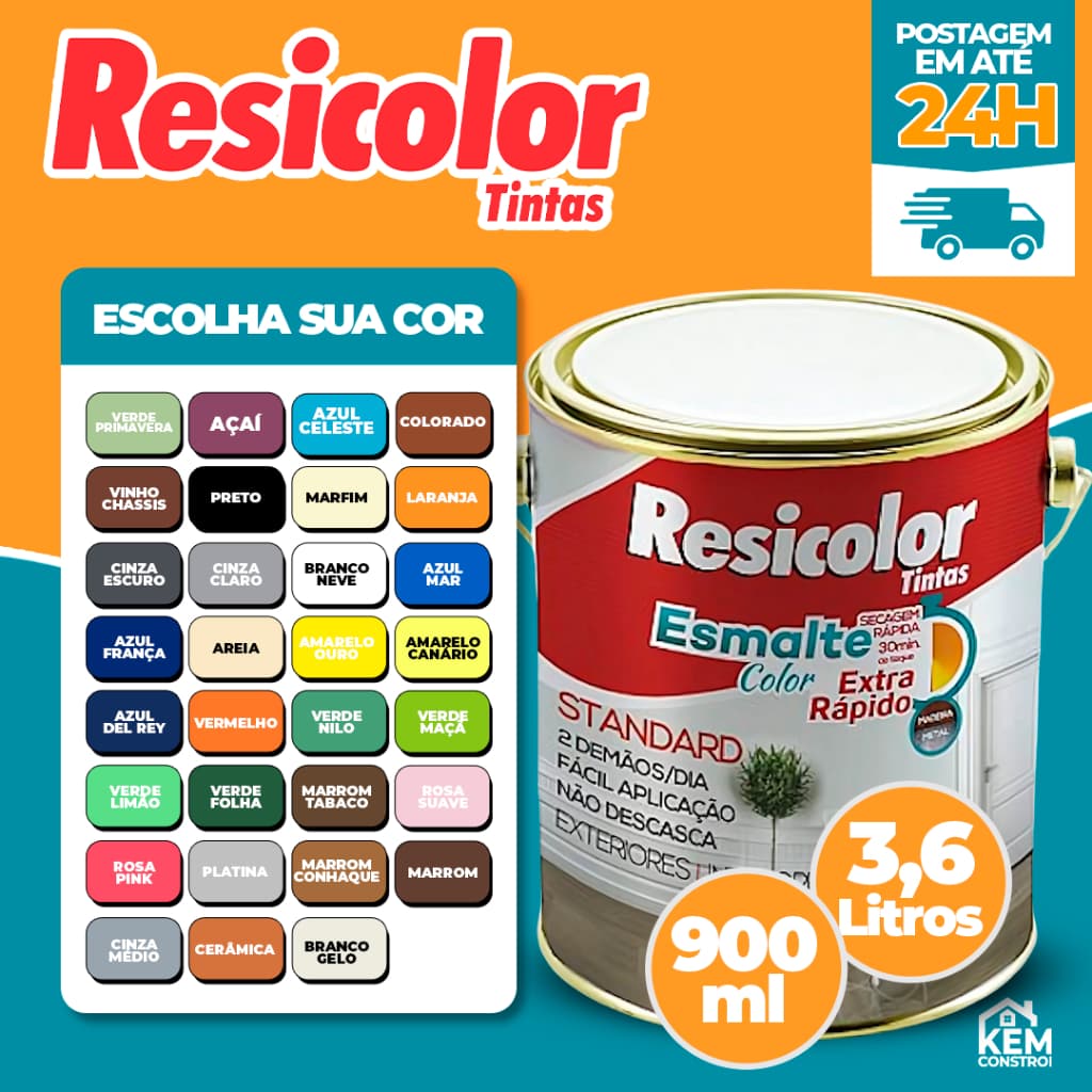 Tinta Esmalte Sintético 900ML/3,6L - Cores Diversas - Resicolor