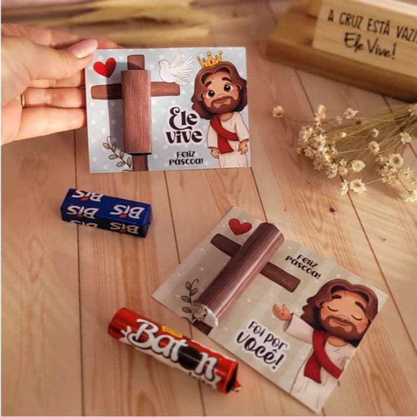 24/50/100 Unid Cartão de Páscoa para Bis ou Batom (Cartão + Adesivo)