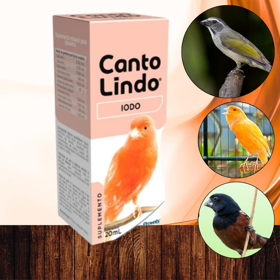 CANTO LINDO Iodo e Cálcio 20ml Suplemento de Vitaminas p/ Passarinhos aves em mudas - Provets Simões