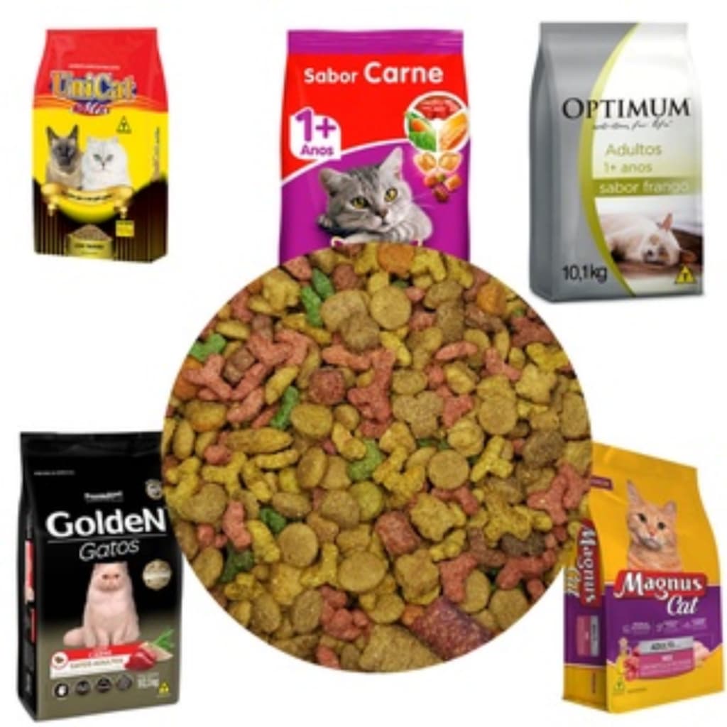 RAÇÃO PARA GATO MIX 2kg (MIX DAS RAÇÕES DE MARCAS LIDER COMO Magnus, Special cat, Golden, Whiskas, Optimum)-2kg(Granel)