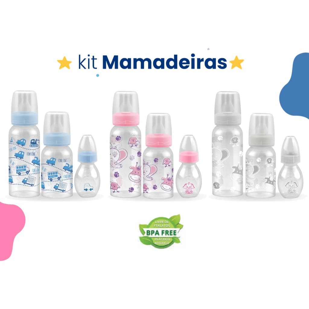 Kit mamadeira Bico de Cristal Anplas c/ 03 unidades - 60mL - 140mL - 240mL Bebê Criança