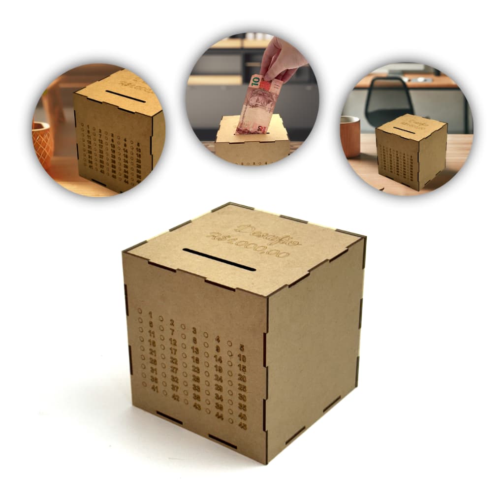 Cofre Caixa Mdf Desafio 1Mil 5Mil 10Mil 20Mil Poupança