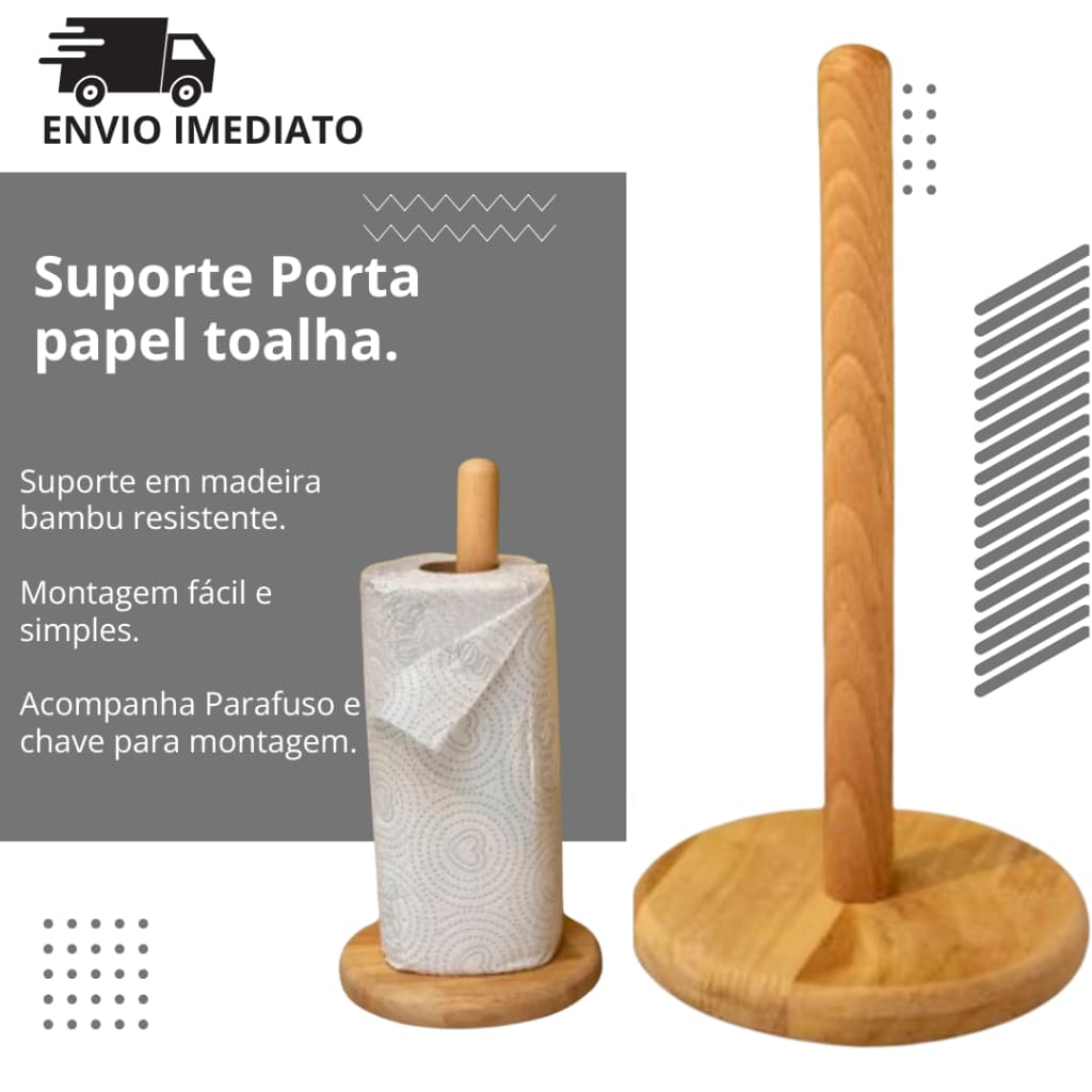 Suporte Bambu Porta Papel Toalha Para Mesa Bancada Rolo Acabamento Suporte Papel Toalha