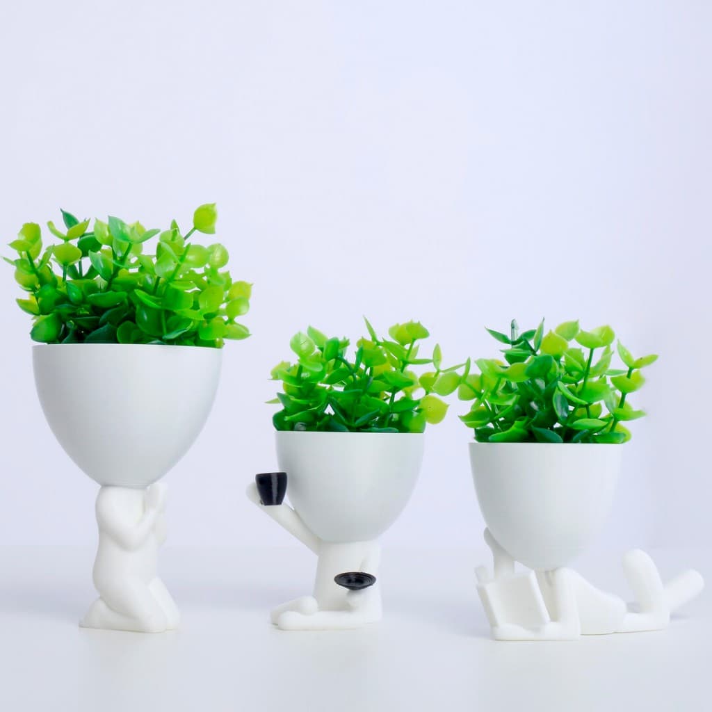 Kit 3 Mini Vasinhos Vasos com PLANTA Flor artificial Café Bob Robert para Decoração vaso de plástico tamanho mini 6 cm