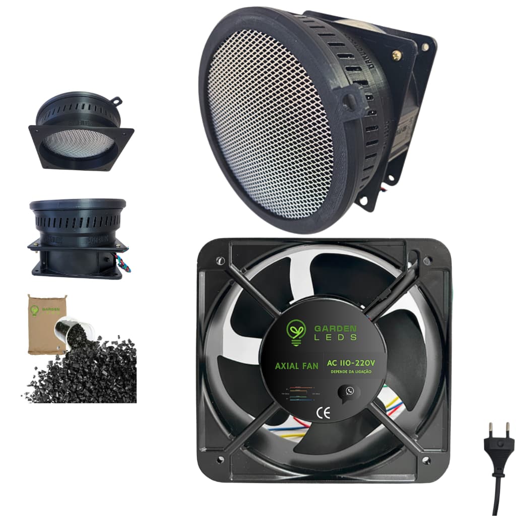 Kit 120mm Exaustor + Filtro de Carvão Ativado Embutido - Anti Odor Grow Cultivo Indoor 110v ou 220v