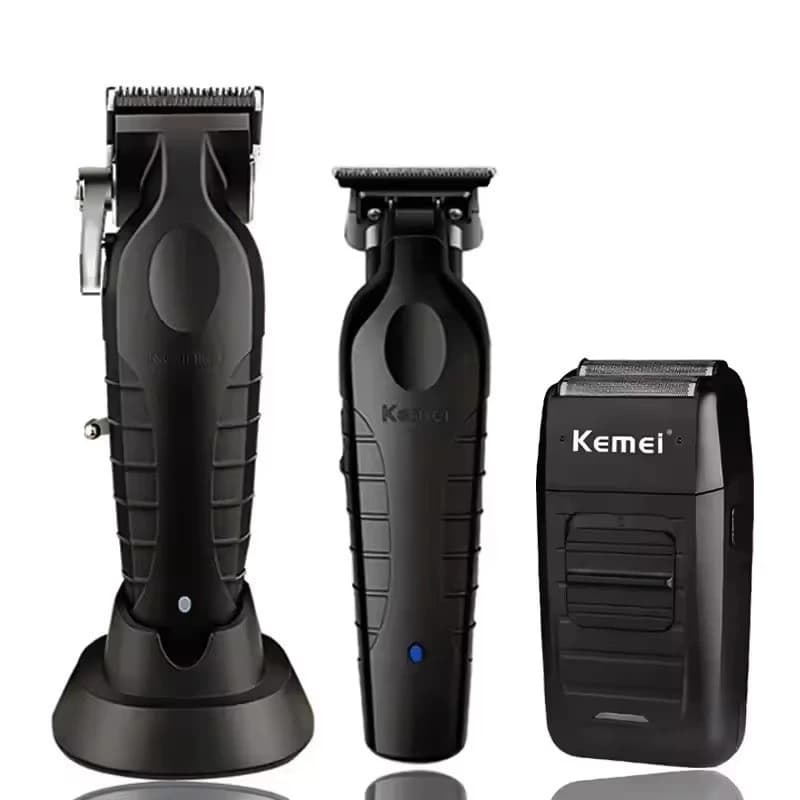 Kit Kemei Máquina de cortar cabelo + Máquina De Acabamento + Shaver Barbeador KM 2296 2299 1102 - Bivolt