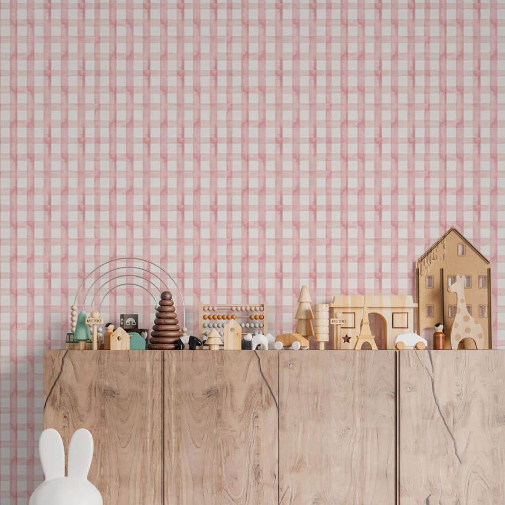 Papel de Parede Xadrez Infantil Aquarela Lavável Autocolante