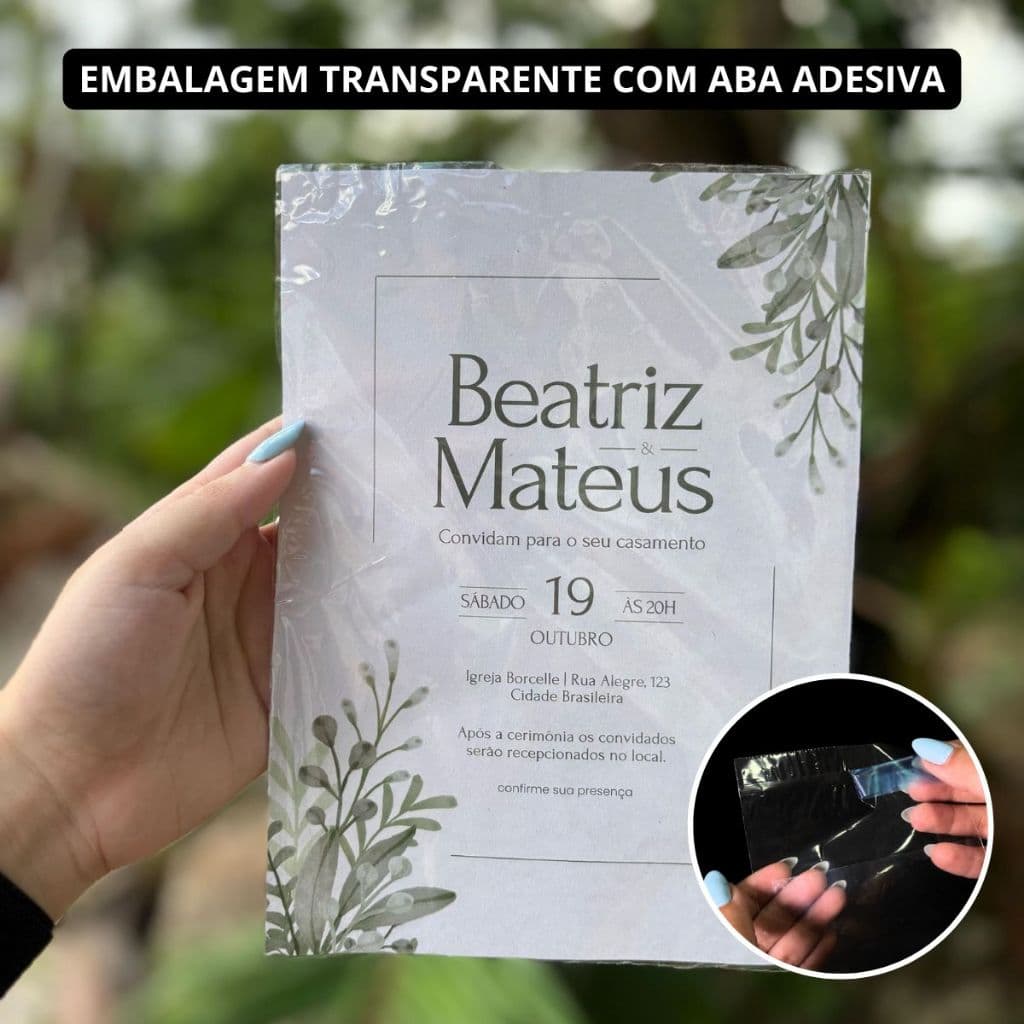 Saco Plástico Transparente C/ Aba Adesiva Para Convites Brilhoso e Resistente 22x16