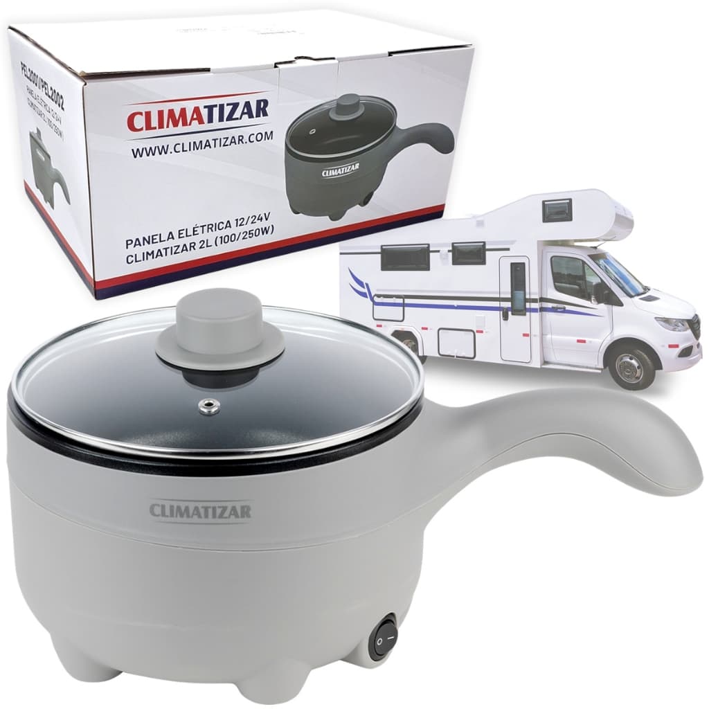 Panela Elétrica Climatizar 12 ou 24 Volts 2 Litros Automotiva Carro Caminhão Van Motorhome Barco
