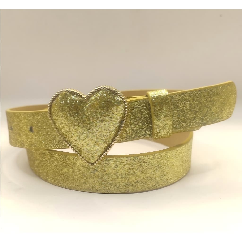 Cinto infantil de fivela de coração com brilhando女童爱心贴皮
