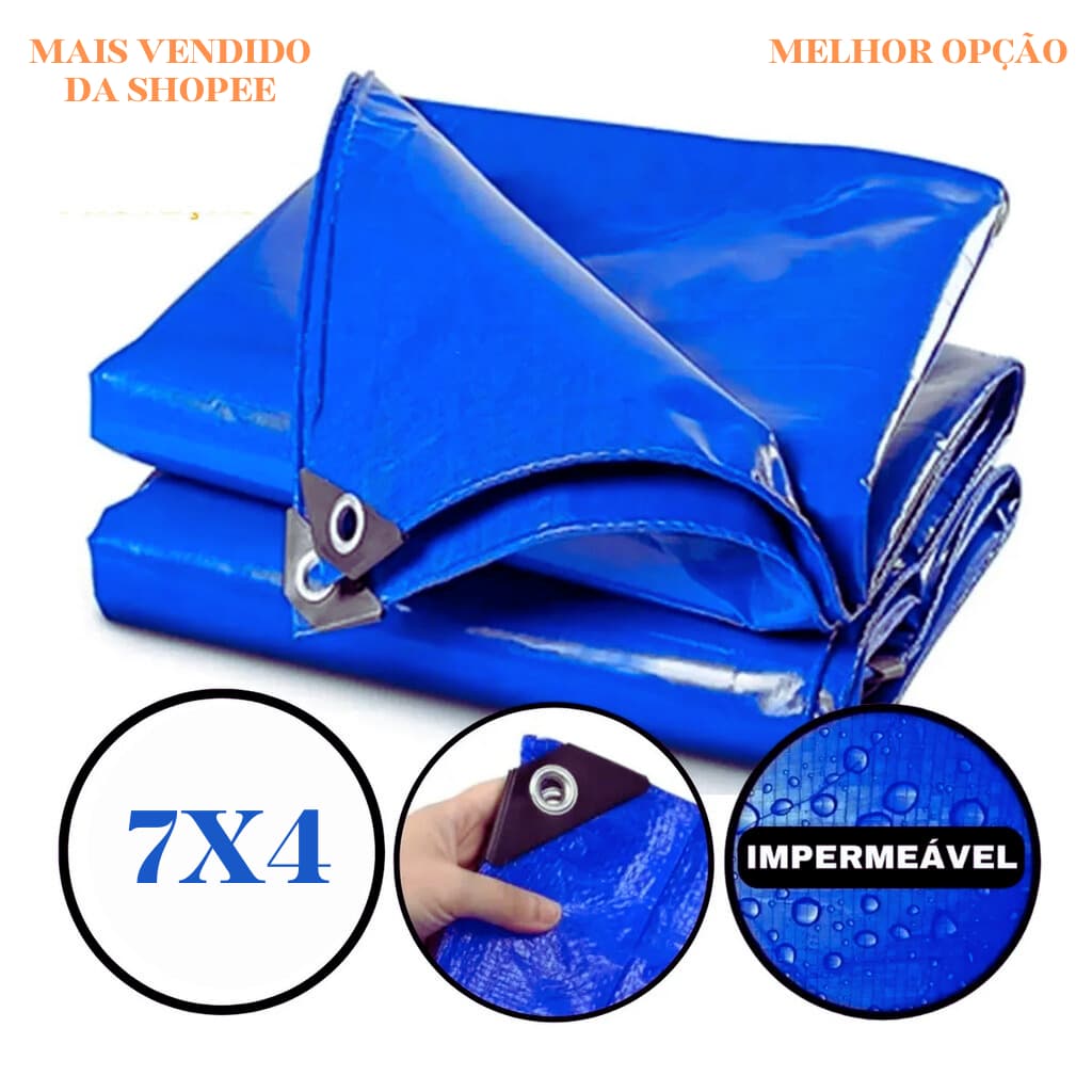 Lona Impermeável 7x4 Premium - 100 micrasProteção Plástica Reforçada com Ilhós carreteiro barco camping caminhao
