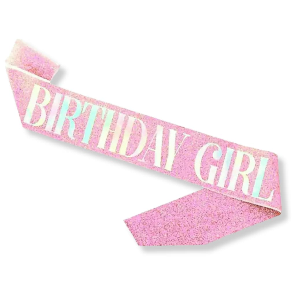 Faixa Corporal Birthday Girl de glitter Prata Rosa c/ efeito holográfico Aniversário Festa Debutante