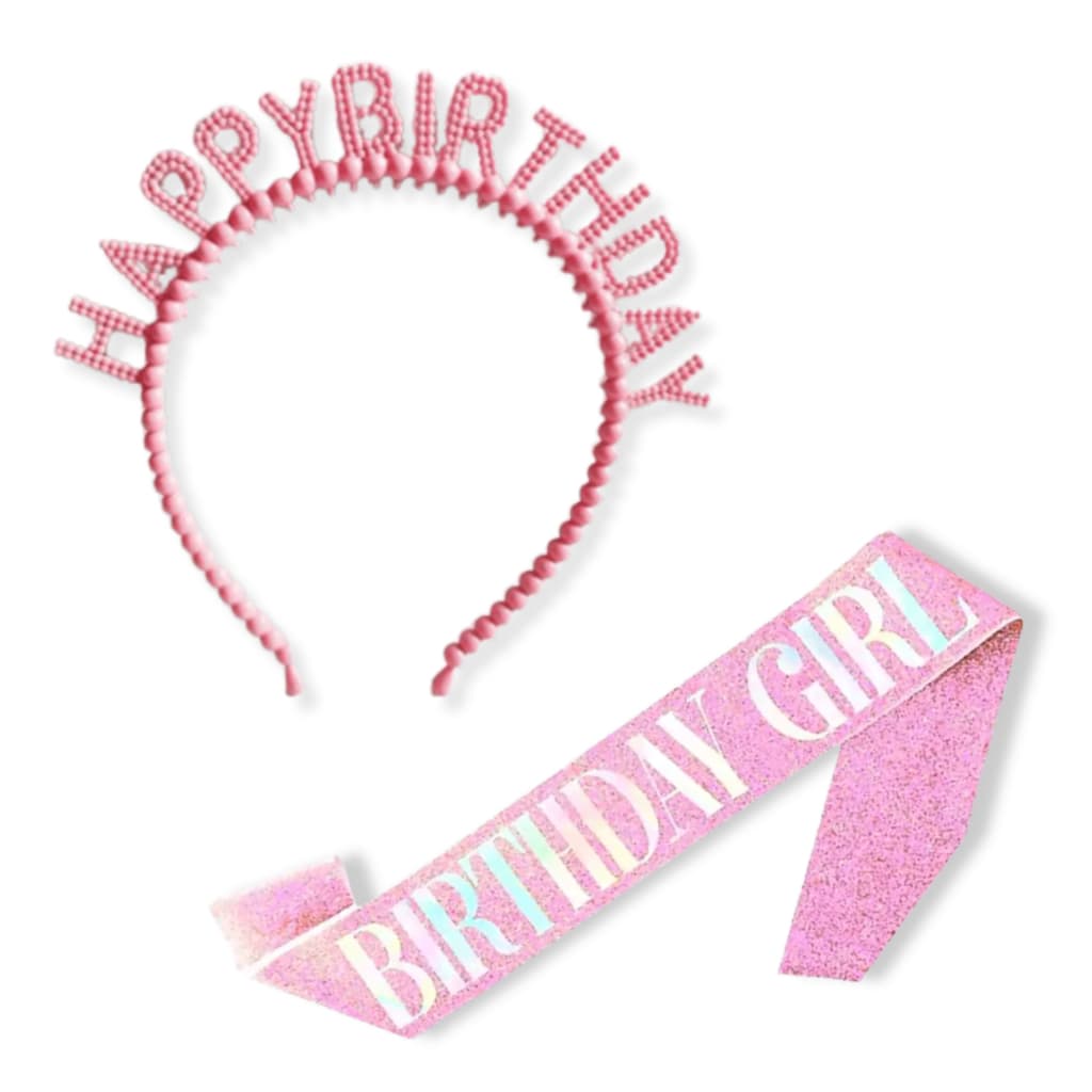 Kit Tiara e Faixa Happy Birthday Girl Festa de aniversário Debutante Acessório Brilhante Glitter