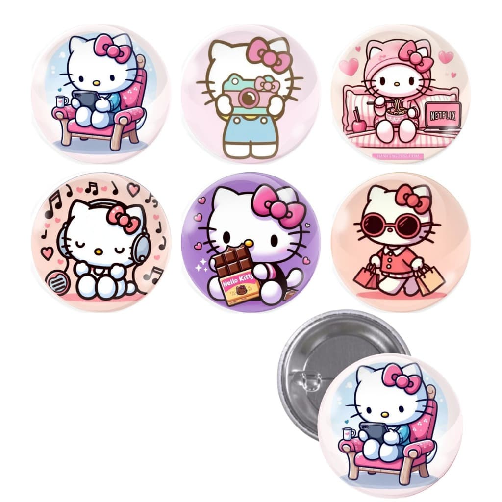 Cartela De Buttons Pins Broche Hello Kitty SuperCute Com 6 Unidades Adventure Desenho / Cute / Fofo