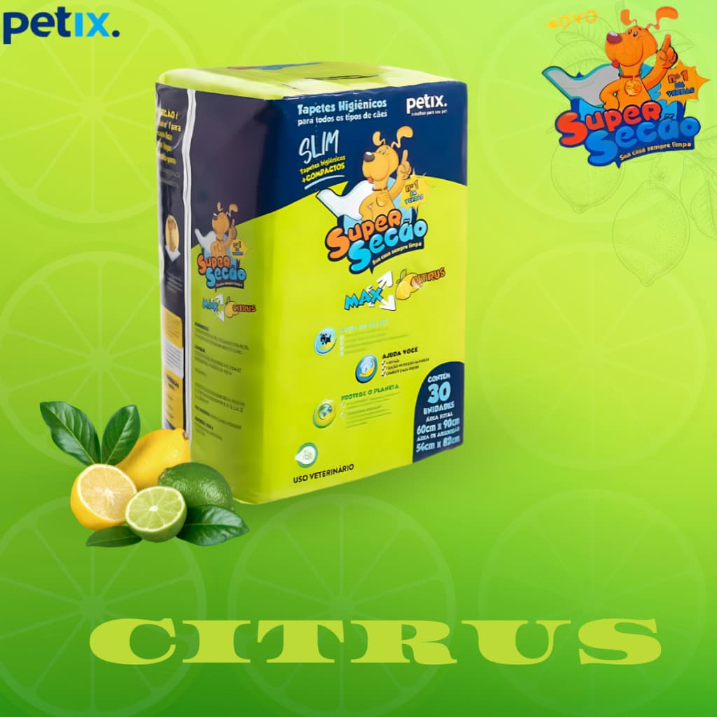 Tapete Higiênico Super Secão Max Citrus Slim 30 Unids Petix