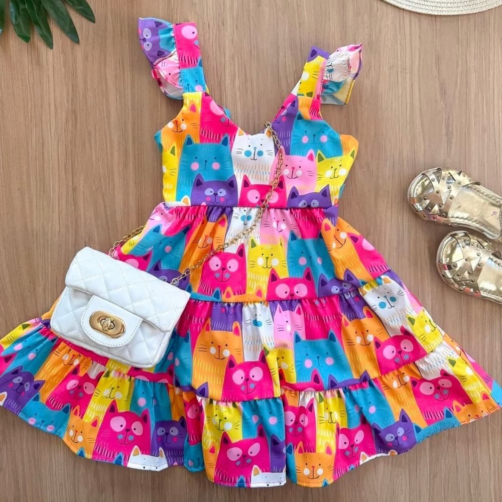 Vestido Infantil menina luxo gatinho 2 ao 10