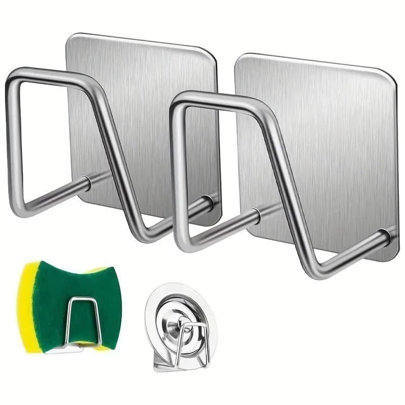 Aço Inoxidável Gancho Adesivo Multifuncional Suporte Porta Esponja para Bucha de Pia, Parede e Banheiro