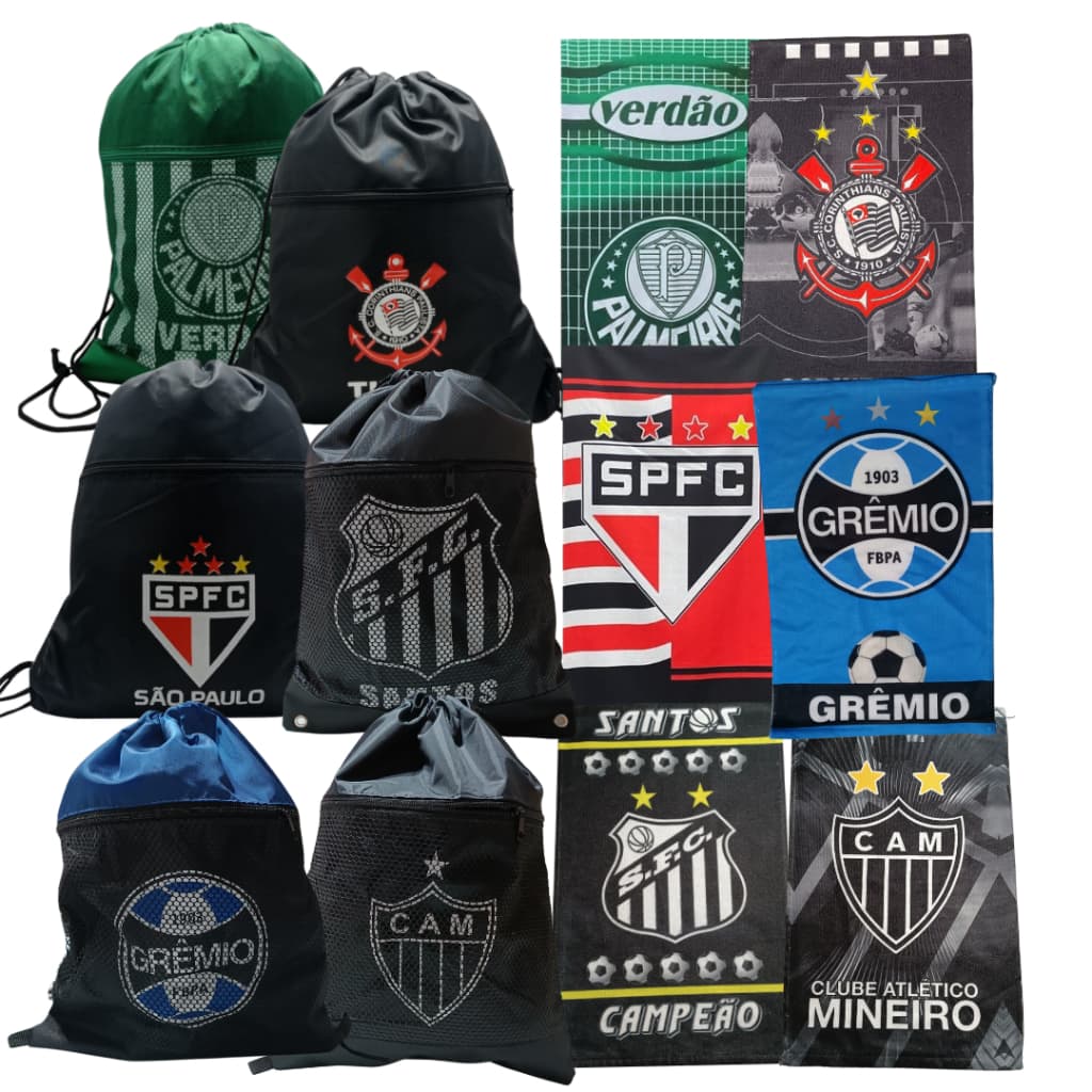 Kit Futebol Menino Mochila Sacola Time + e Toalha de Rosto