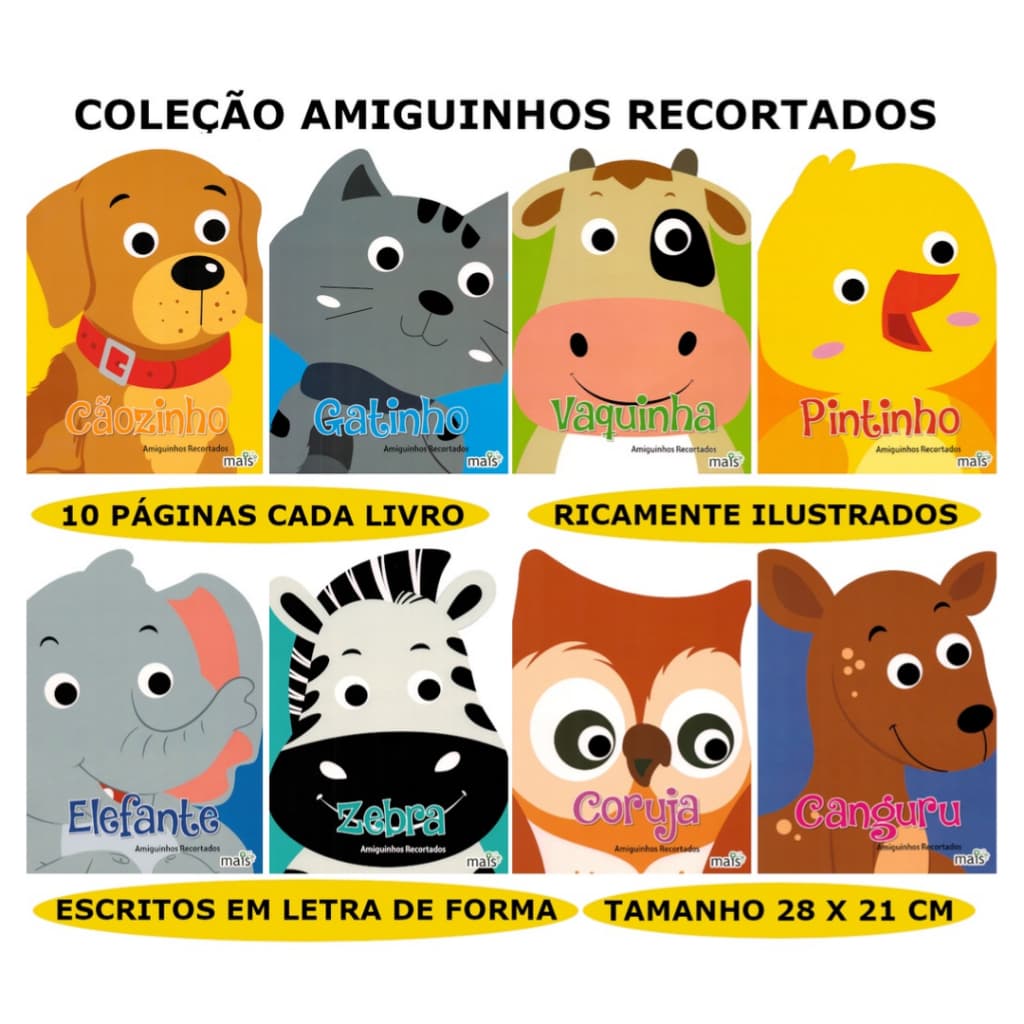 Kit com 8 Livros Infantil Amiguinhos Recortados | Histórias para Crianças