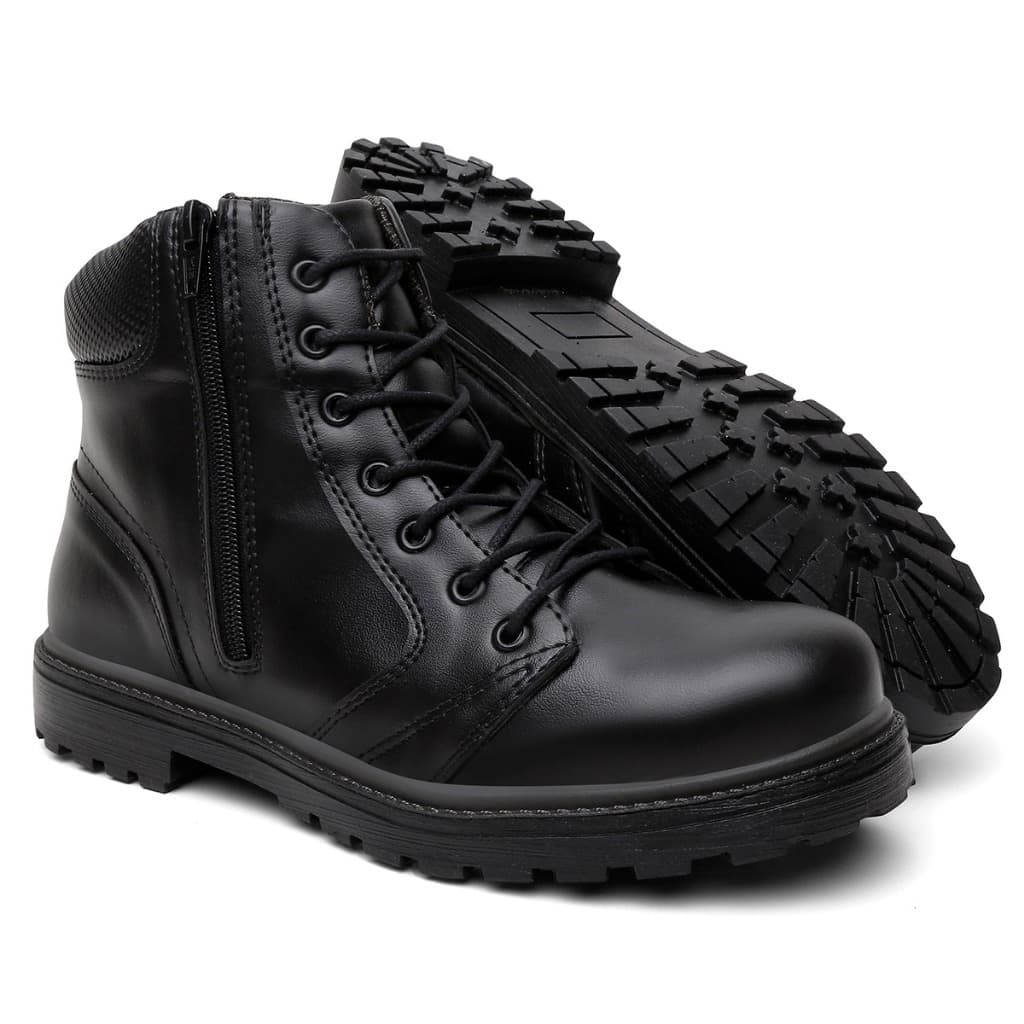 Bota Coturno Masculino Adventure Segurança Em Couro Ajuste Zíper Lateral Cano Médio Resistente