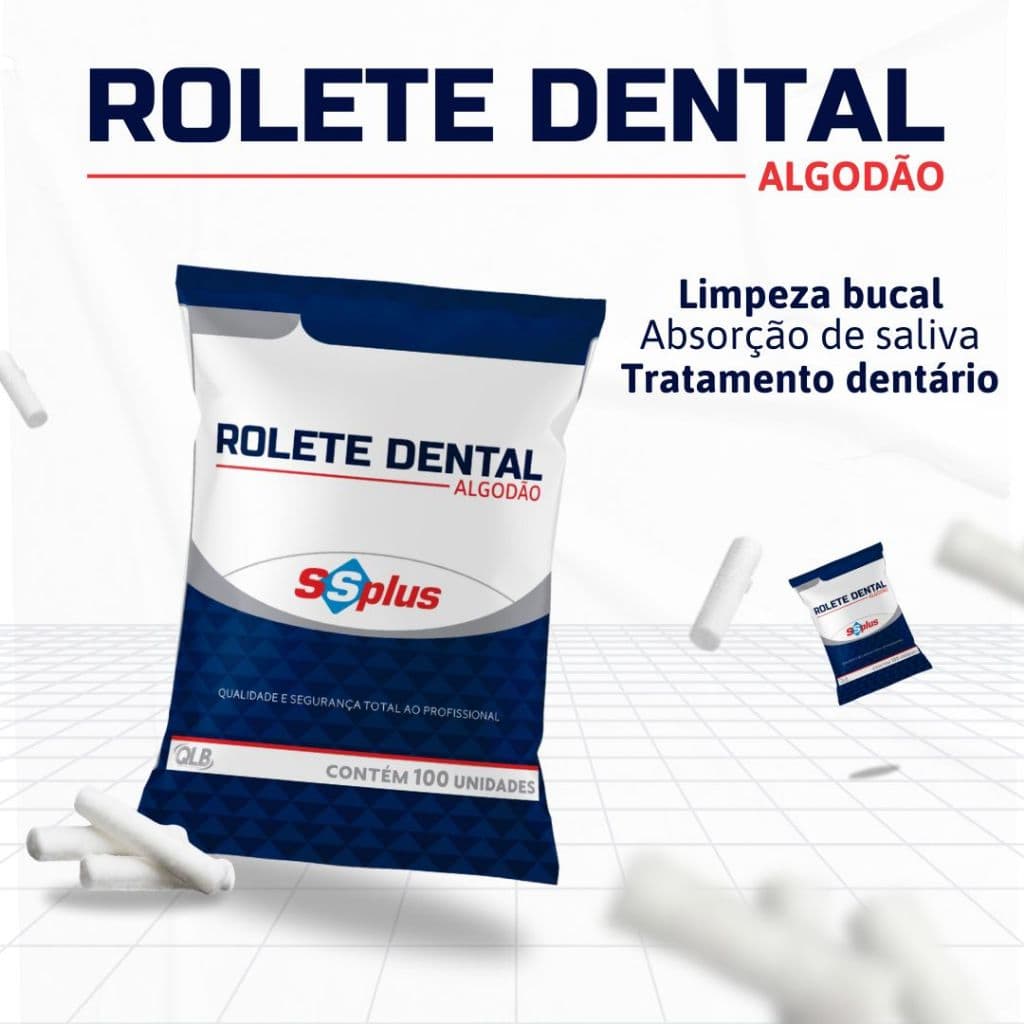 Kit 10 Pacotes Rolete Dental Algodão SSPLUS c/ 100 Unidades Cada