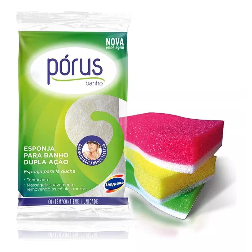 Kit 3 Unidades - Esponja de banho Limppano Pórus Dupla Ação