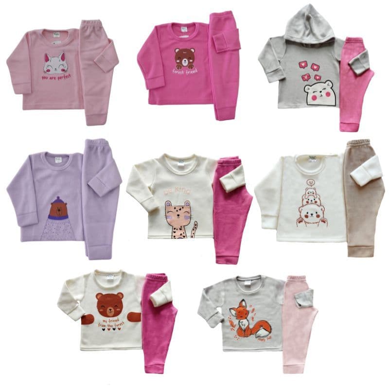 Kit 6 peças inverno, 3 Conjuntos menina Soft Infantil Bebe Roupa Frio P Ao G e 1 ao 3 anos