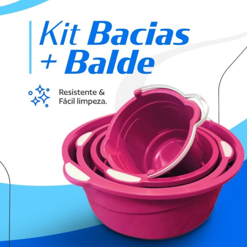 Kit Lavanderia 3 Bacias + 1 Balde Grande Reforçada Multiuso