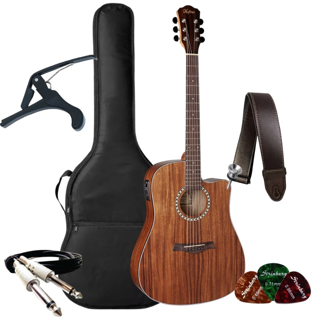 Kit Violão Hofma Hmf280 Elétrico Folk Satin Natural + Acessórios