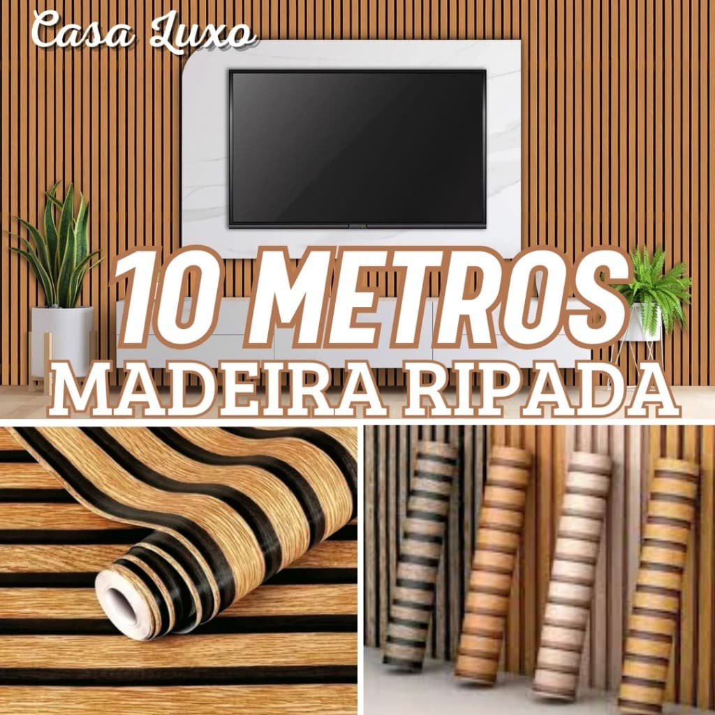 Papel de Parede Madeira Ripada 10 METROS X 45CM 3D