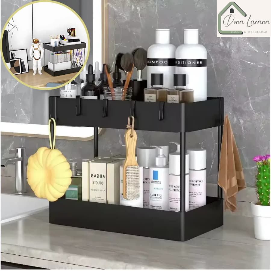 Prateleira 2 andares Organizador Móvel em Plástico Multiuso Suporte Organizador Sala Quarto Cozinha