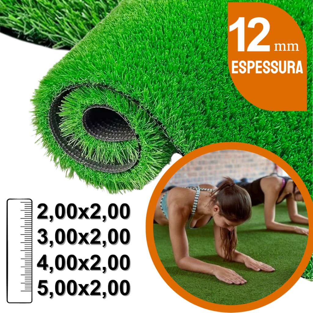 Grama Sintética Decorativa Artificial 2,00 A 5,00 Metros Largura Única 2,00m Academia Playground