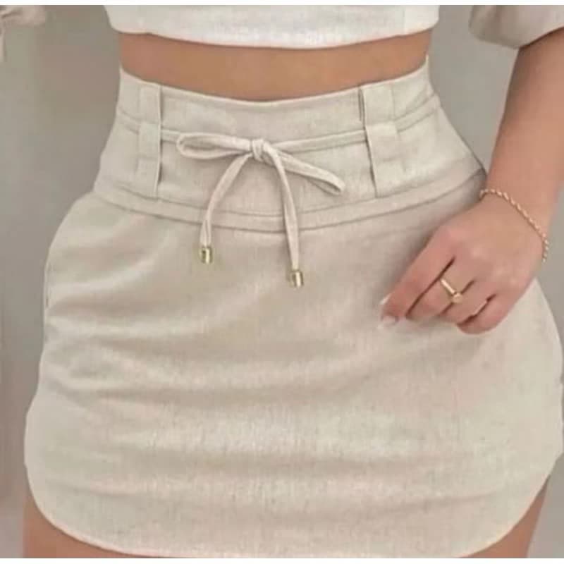 Short Saia cintura alta de linho versátil e confortável