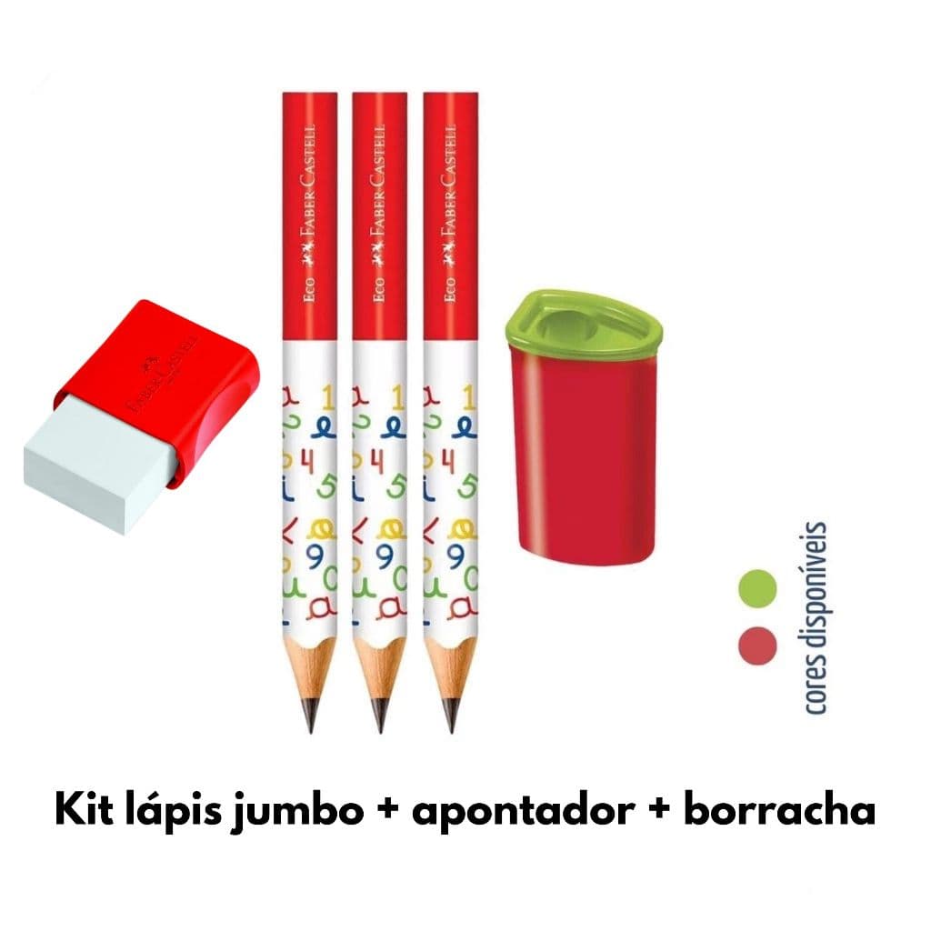 Kit com 3 Lápis  Jumbo + 1 Apontador Jumbo + 1 Borracha Tk - Faber-Castell