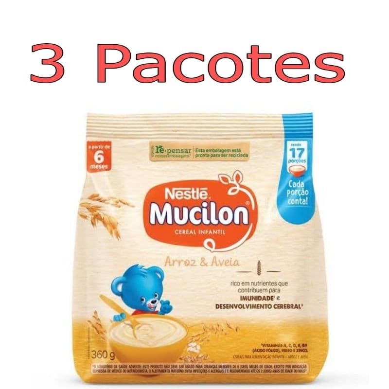 Kit 3 Mucilon Arroz E Aveia Sache 360g