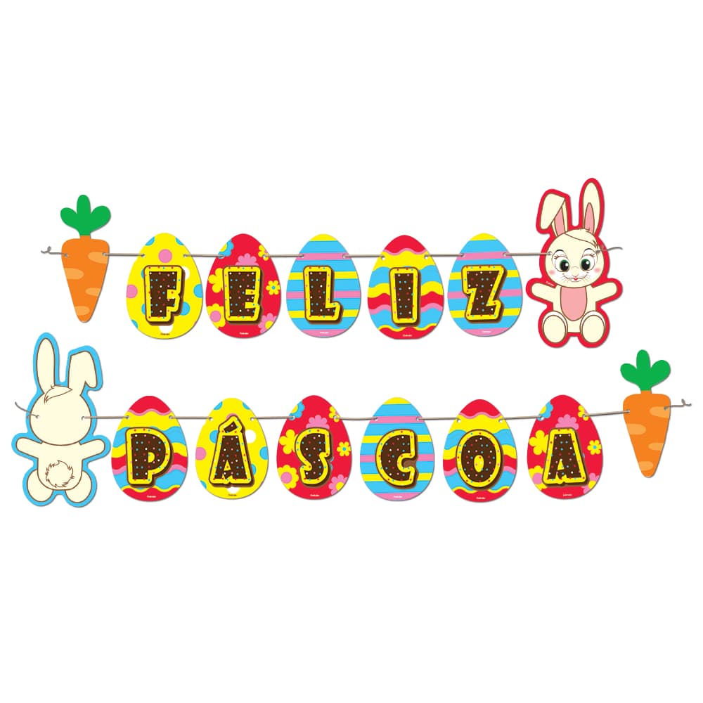 Faixa Decorativa Especial - Feliz Páscoa com Coelhos e Ovinhos