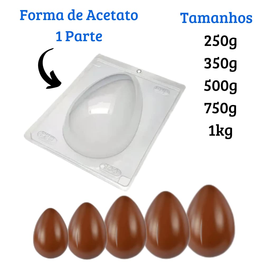 Kit 5/10 Formas de Ovo de Páscoa Simples de Acetato 500g 350g 250g 150g 1kg 750g Casca Lisa