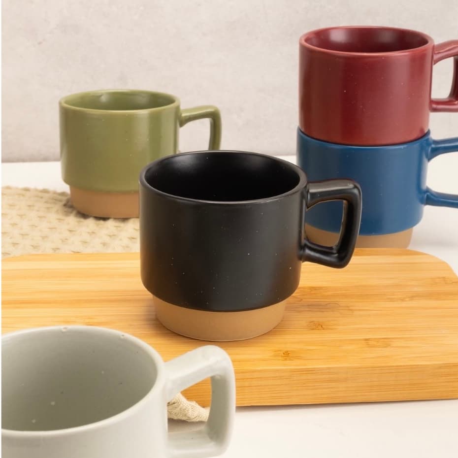 [LANÇAMENTO] Jogo 4 Canecas De Cerâmica Cores Diversas Empilhavel 120ml Café Chá Wincy