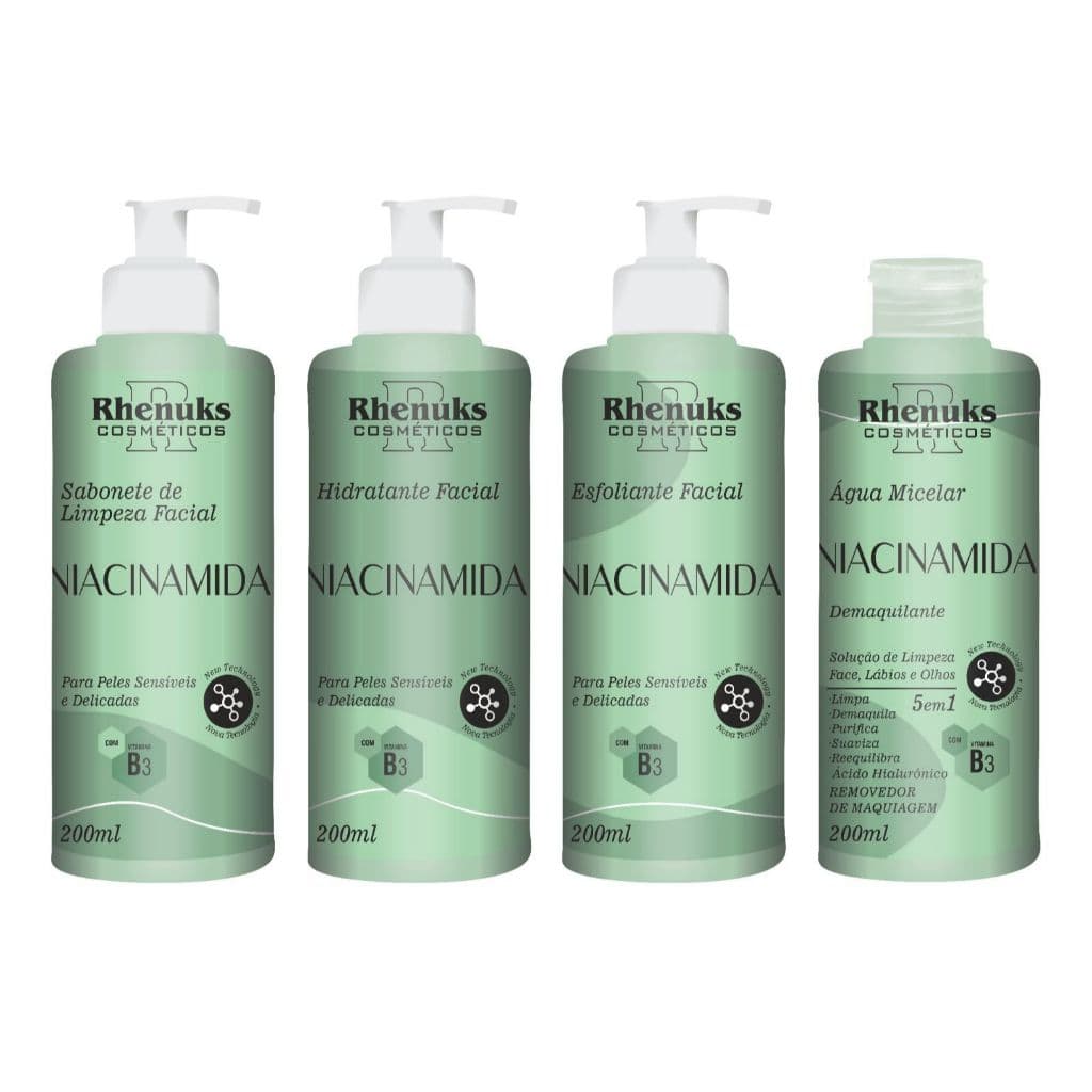 SKIN CARE NIACINAMIDA - KIT DE LIMPEZA FACIAL COM 4 ITENS - PARA PELE SENSIVEIS E DELICADAS