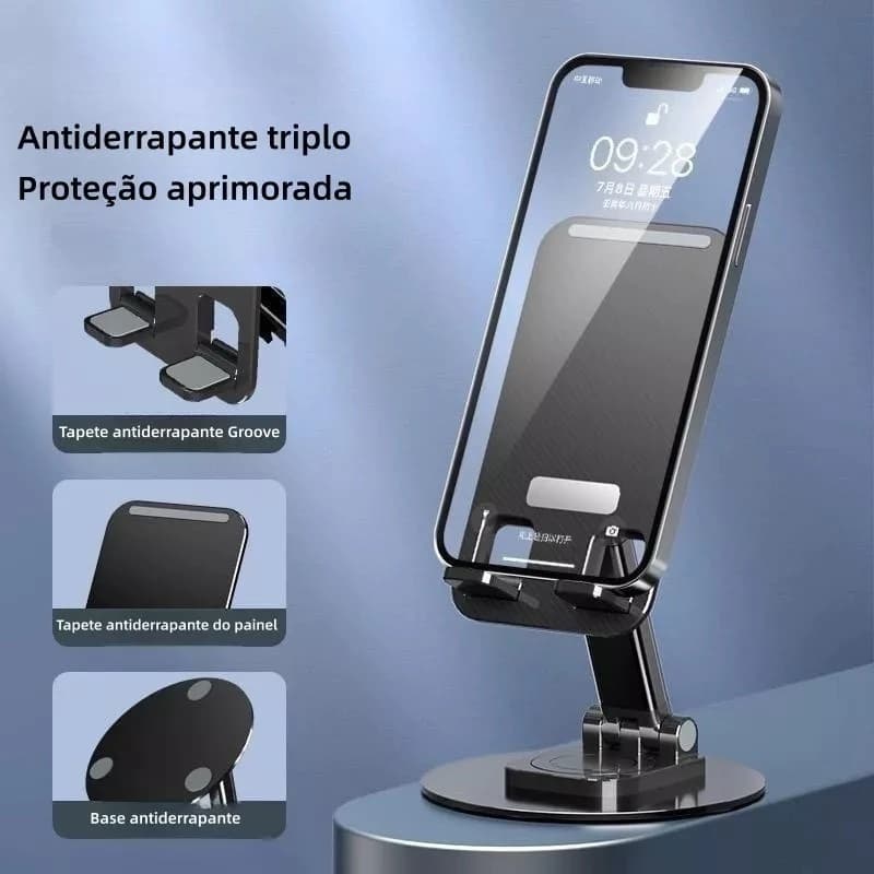 Suporte De Mesa Alúminio P/ Celular E Tablet Ajustável 360º