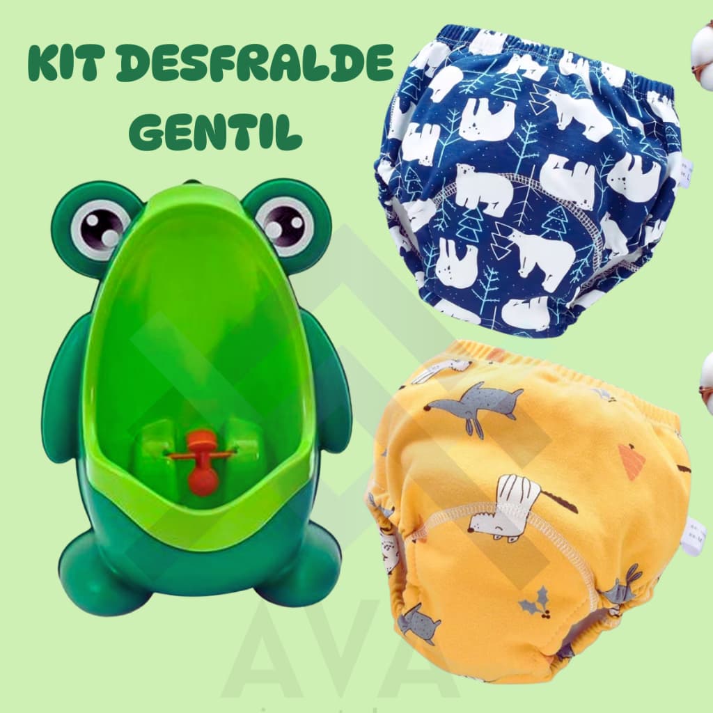 Mictório Penico sapinho + cueca de treinamento gentil ecológica em Algodão desfralde infantil