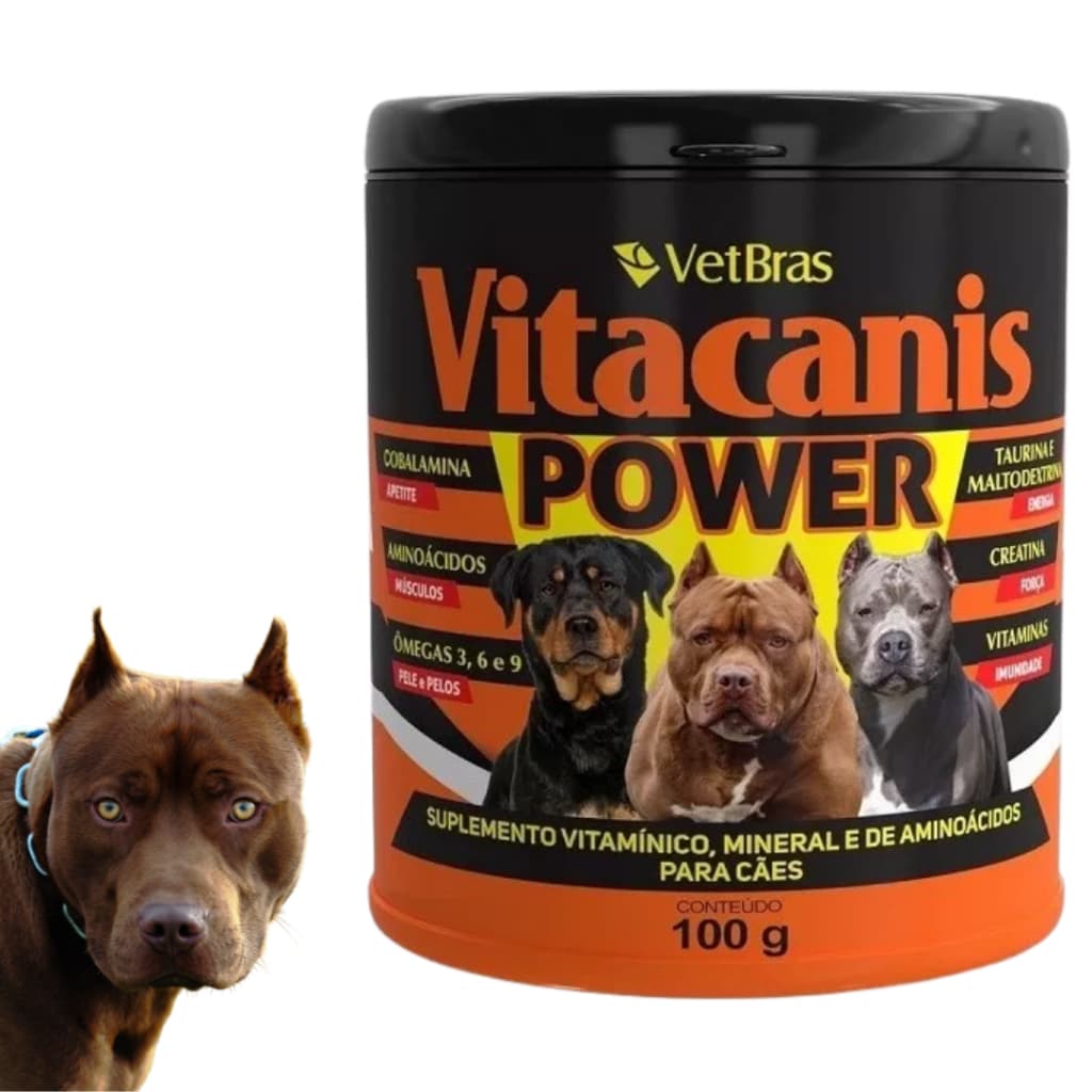 Suplemento Alimentar Vitamínico Para Cães E Gatos Vitacanis Power 100g Fortes Pit Bull