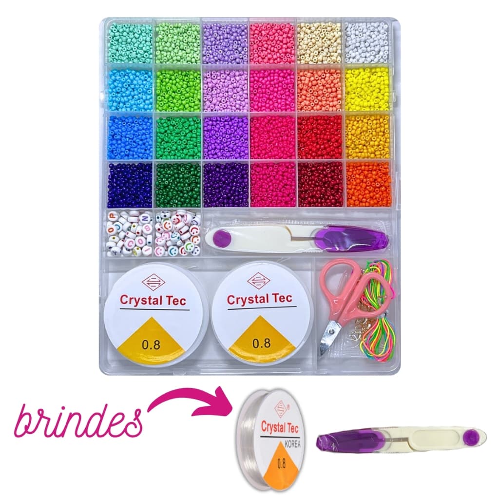 Kit Miçangas Infantil Brinquedo para Pulseira Colar colorido + Silicone e Tesoura