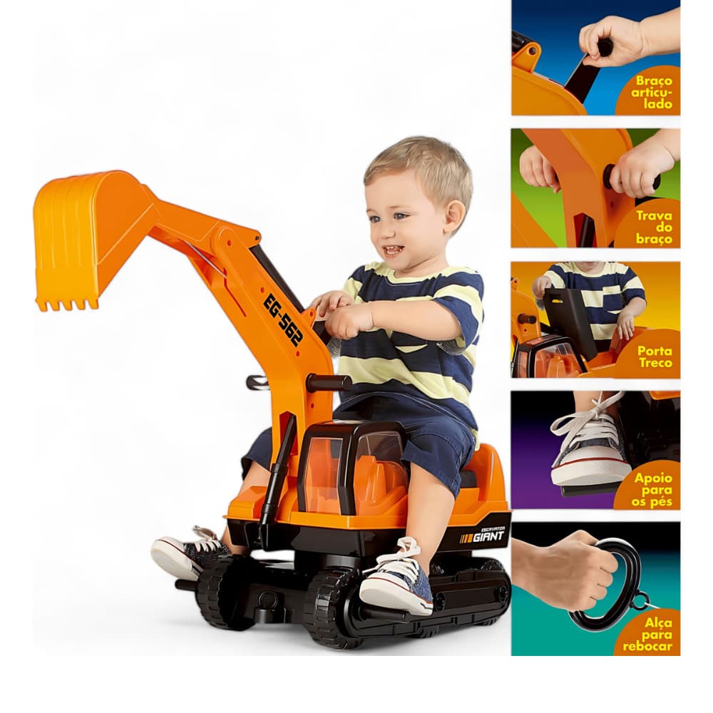 tanque escavadeira brinquedo trator infantil mega big  tratorado giant escavator power bob
