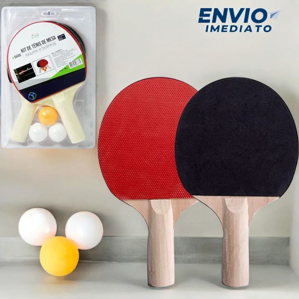 Kit Raquete de Ping Pong com 2 Unidades + 3 Bolinhas