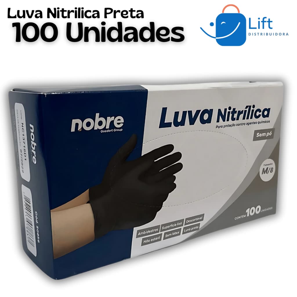 Luva Nitrílica Preto C/ 100 Unidades Sem Pó Descartável Marcas Variadas
