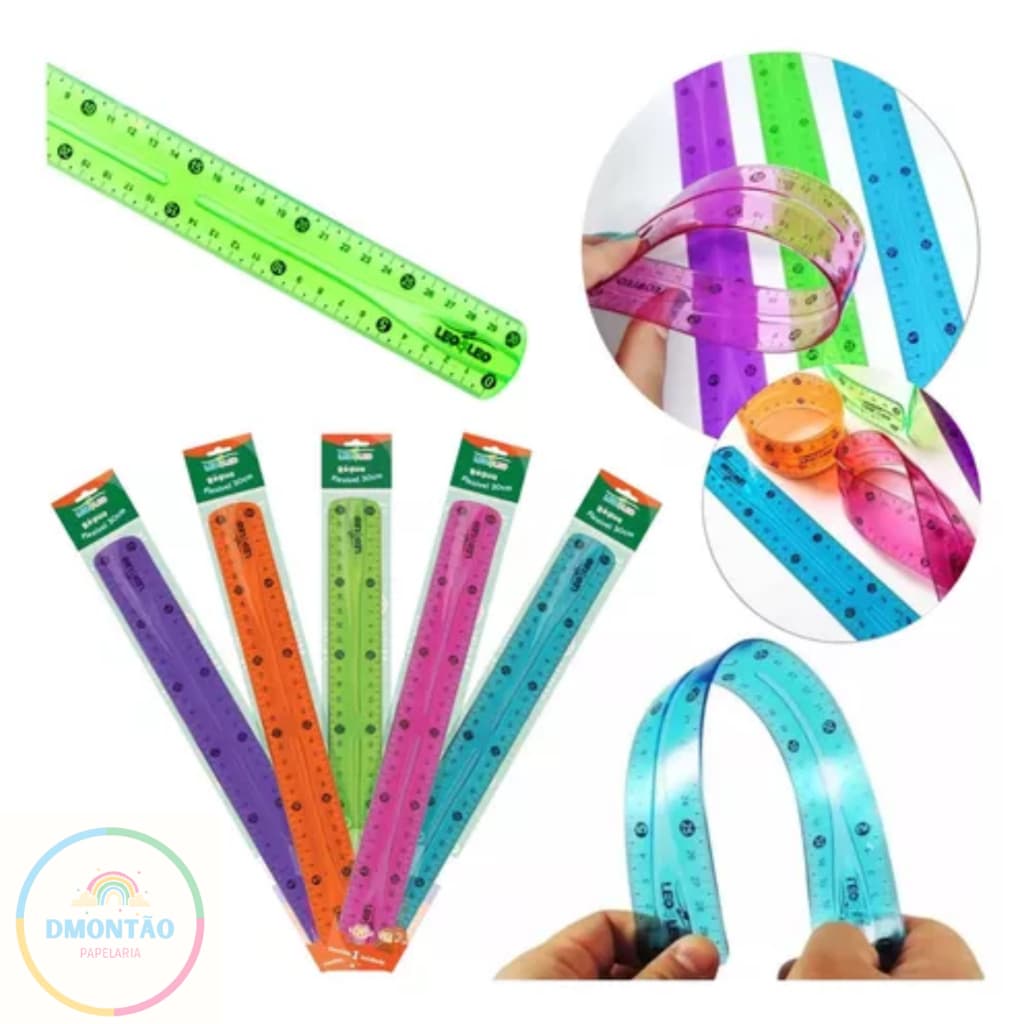 Régua escolar flexível 30cm colorida leo&leocontém 1 unidade não tóxico - Leo&leo